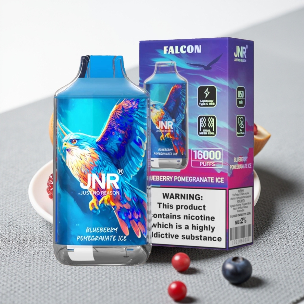 JNR Falcon 16000 Puffs 850mAh 22ml Dual Mesh Coil Синьоягода Гранат Лід