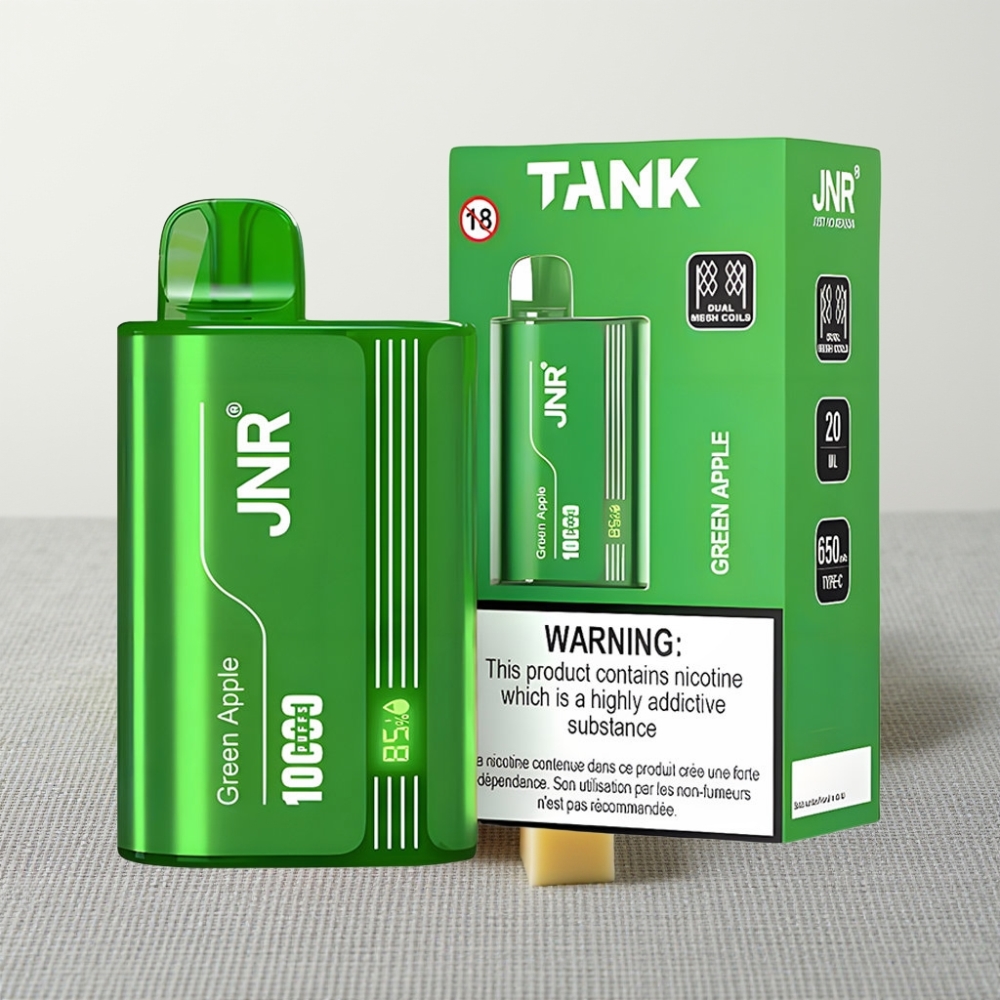 JNR Tank 10000 Puffs Зелоне яблуко персик груша Adjustable Airflow Digital Display Dual Mesh Coil
