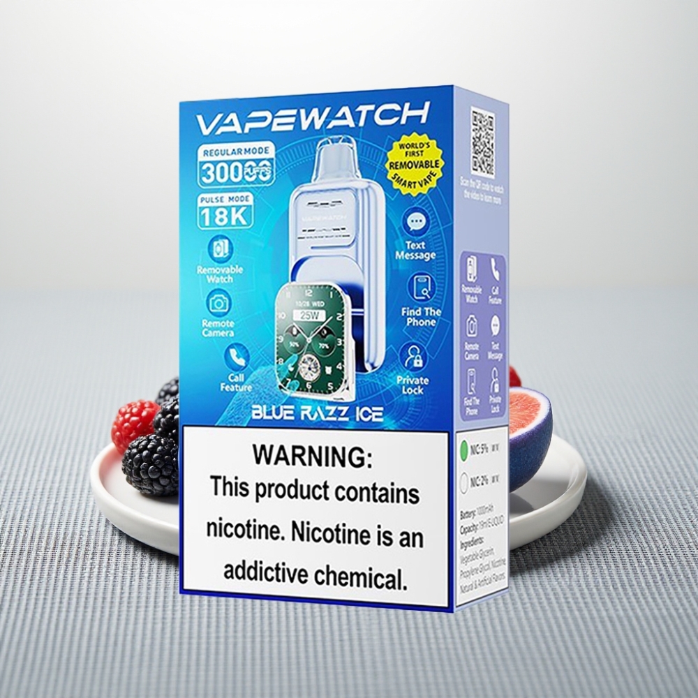 JNR VapeWatch 30000 Puffs 19мл 5% Dual Mesh Coil Блакитна Малина Лід
