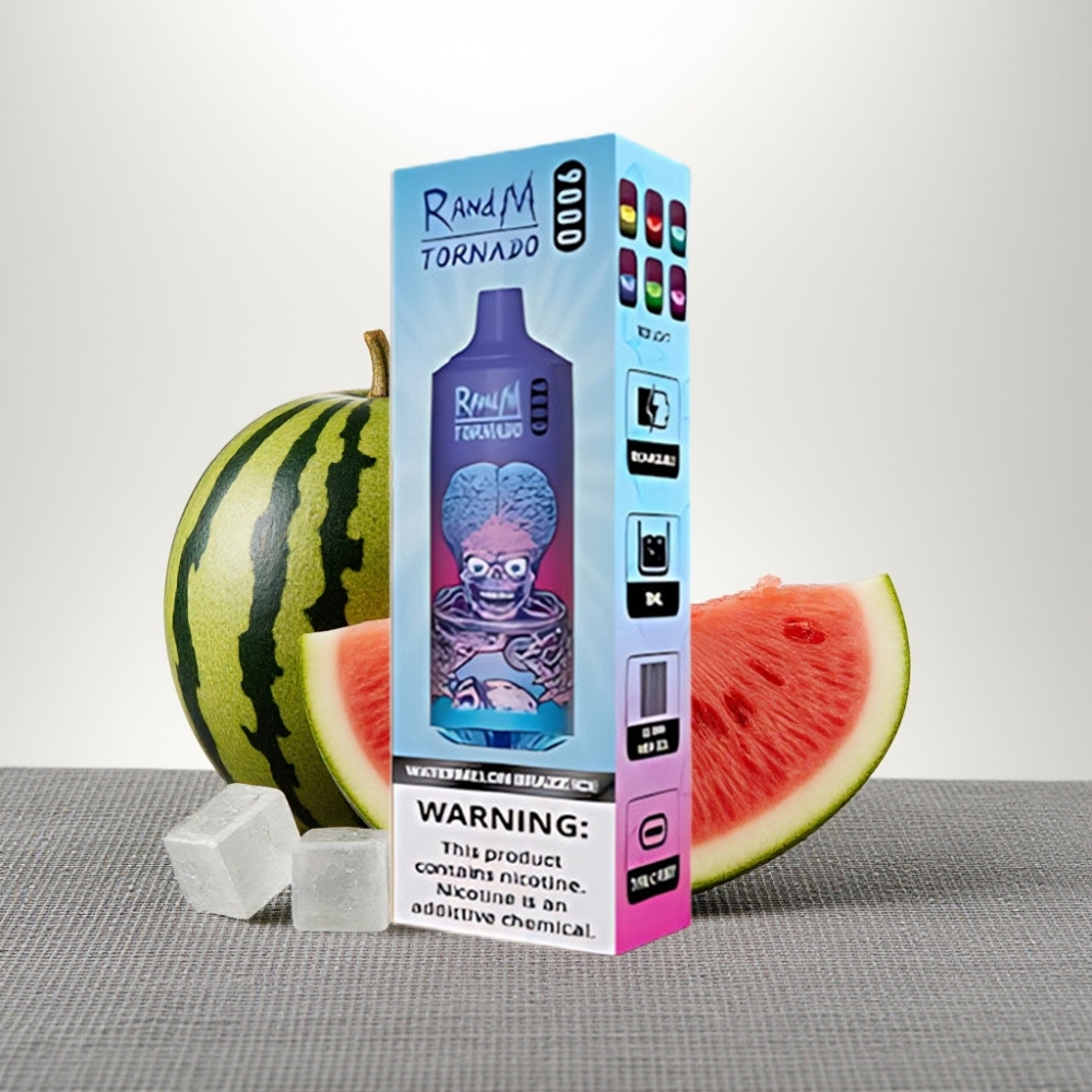 RandM Tornado 9000 Puffs 18 mL 850 mAh Watermelon Brazz Ice Mesh Coil RGB Display