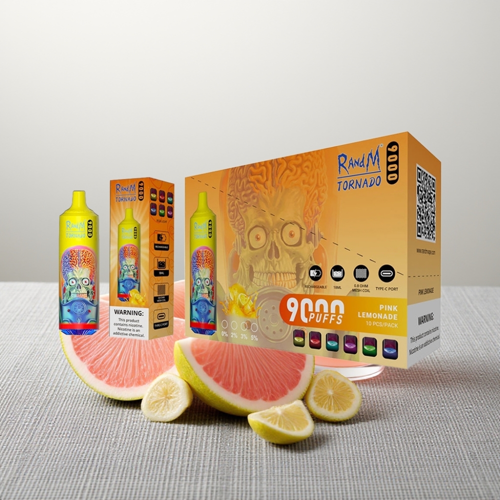 RandM Tornado 9000 Puffs 18 mL Рожевий Лимонад Mesh Coil RGB Дисплей