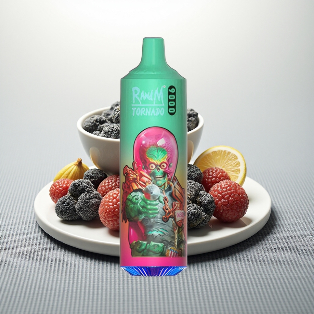 RandM Tornado 9000 Puffs 18mL Блакитна малина Kush RGB дисплей