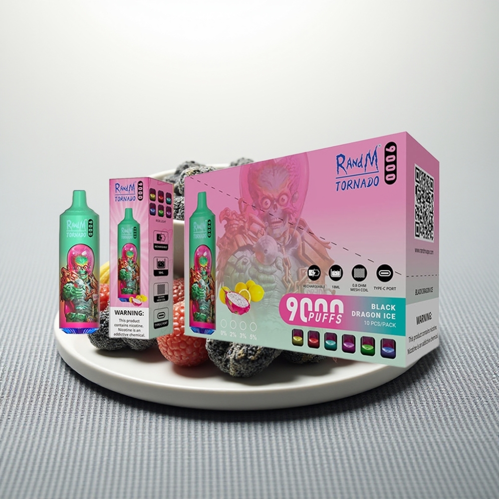 RandM Tornado 9000 Puffs 18mL Блакитна малина Kush RGB дисплей
