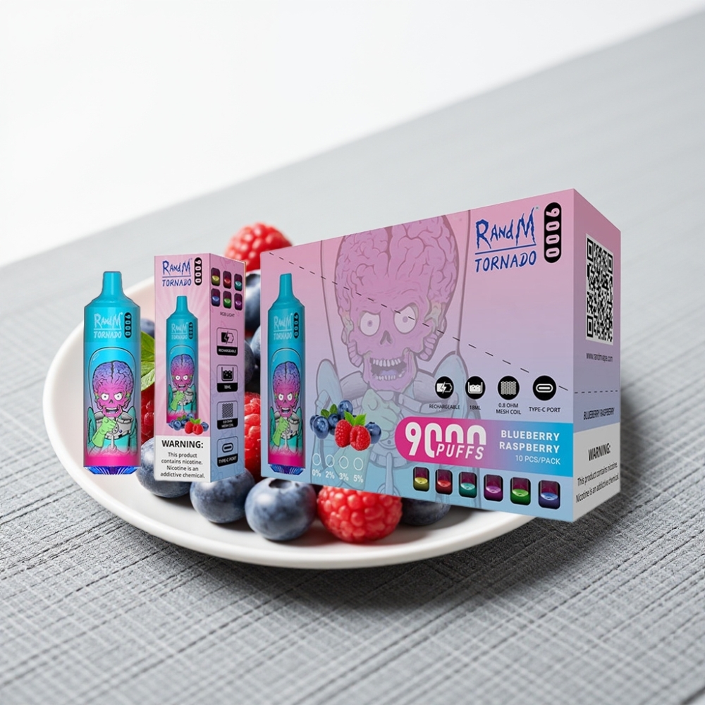 RandM Tornado 9000 Puffs 850mAh 18мл Mesh Coil RGB Малина-Чорниця