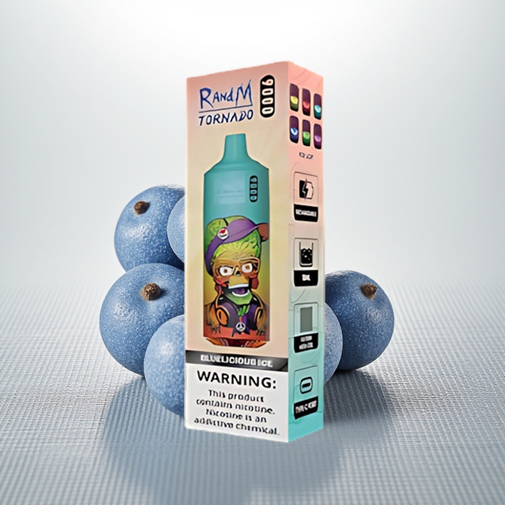RandM Tornado 9000 Puffs 850mAh 18mL Mesh Coil RGB Синій Лід