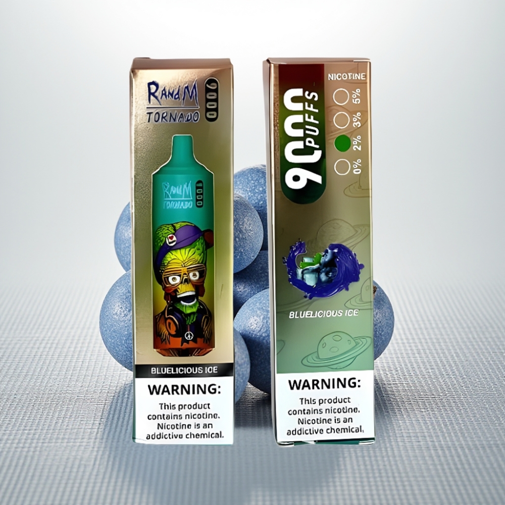 RandM Tornado 9000 Puffs 850mAh 18mL Mesh Coil RGB Синій Лід