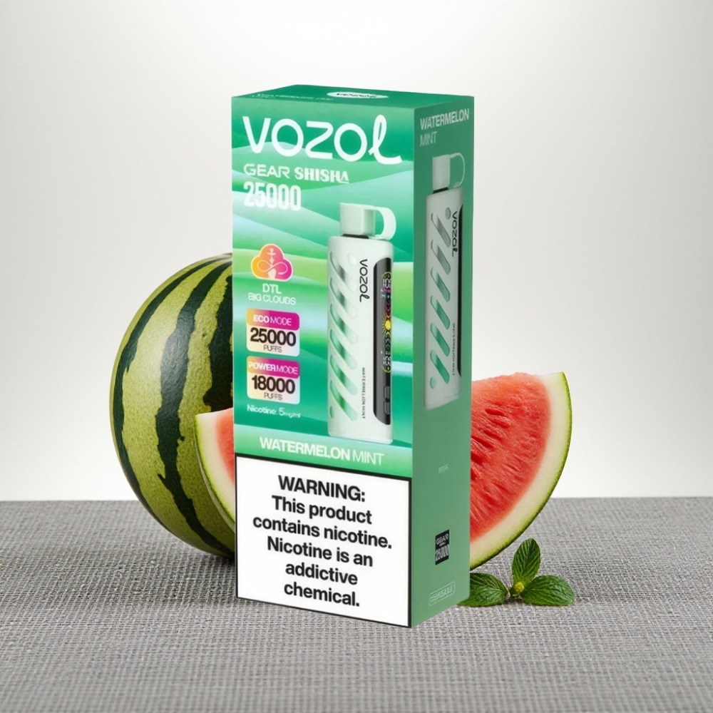 VOZOL Gear Shisha 25000 Puffs Watermelon Mint S.i.L.C Tech Dual Mesh 1000mAh